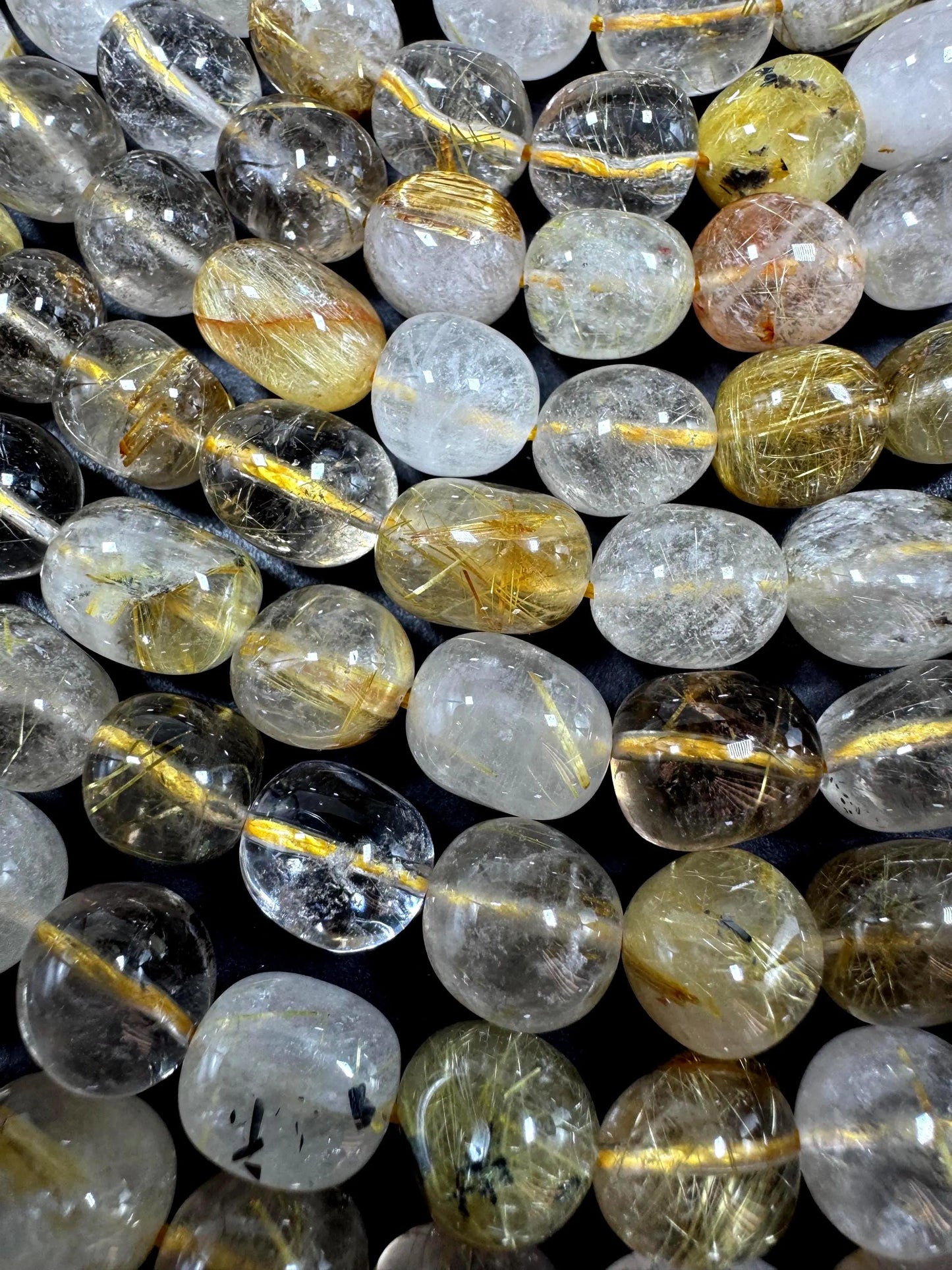 Natural Rutilated Quartz Small Nugget Shape Gemstone Bead Strand (15.5")