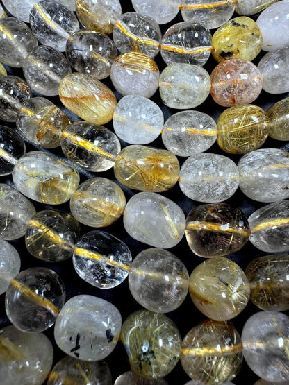 Natural Rutilated Quartz Small Nugget Shape Gemstone Bead Strand (15.5")