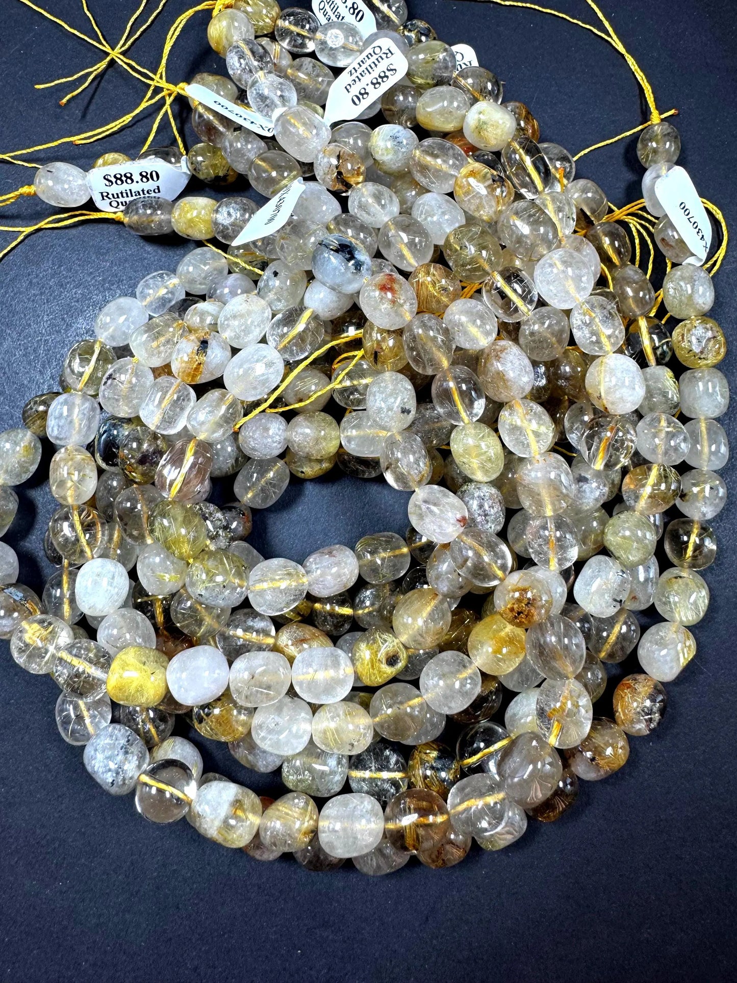 Natural Rutilated Quartz Small Nugget Shape Gemstone Bead Strand (15.5")