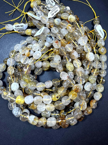 Natural Rutilated Quartz Small Nugget Shape Gemstone Bead Strand (15.5")