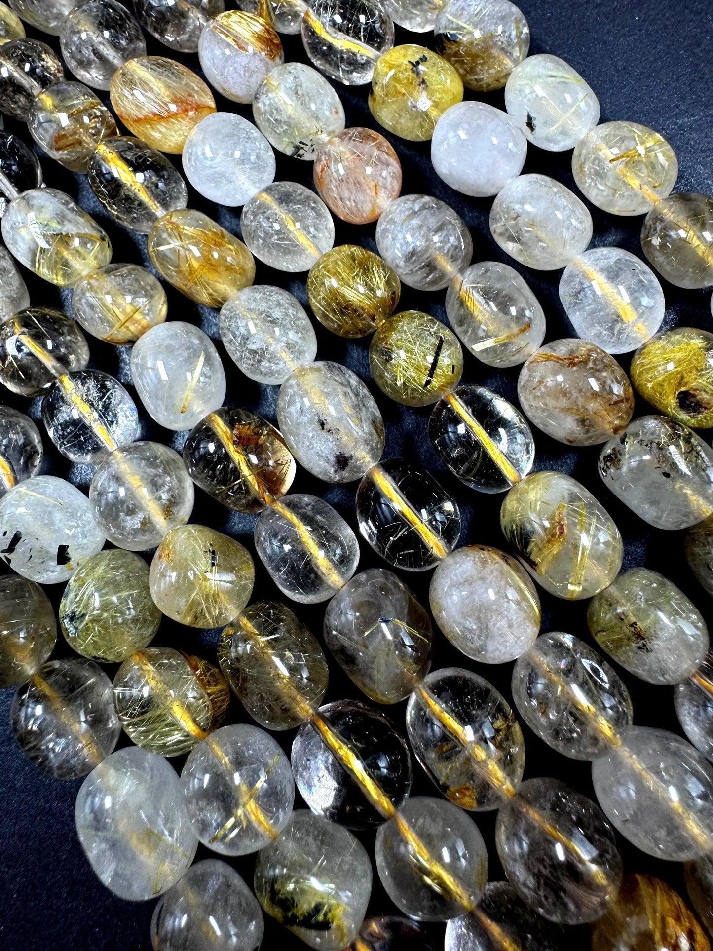 Natural Rutilated Quartz Small Nugget Shape Gemstone Bead Strand (15.5")