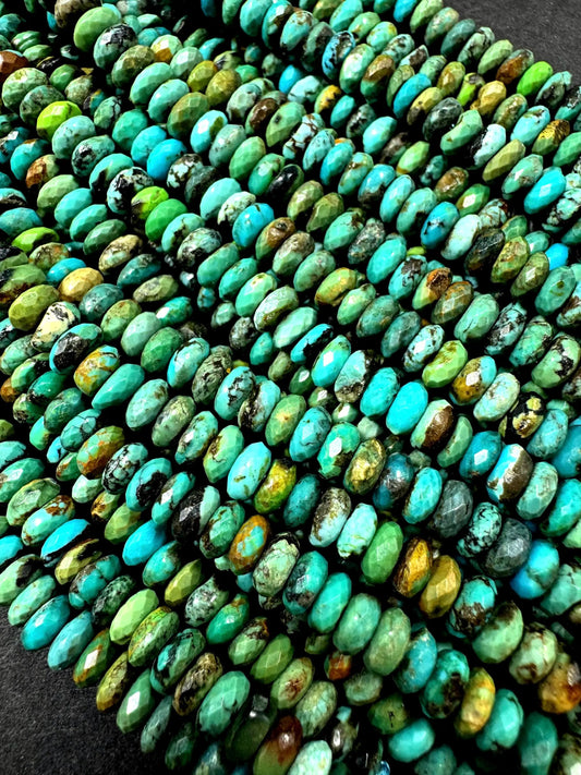 100% Natural turquoise gemstone bead. faceted Roundell shape . natural blue brown color. Excellent quality ! full strand 15.5