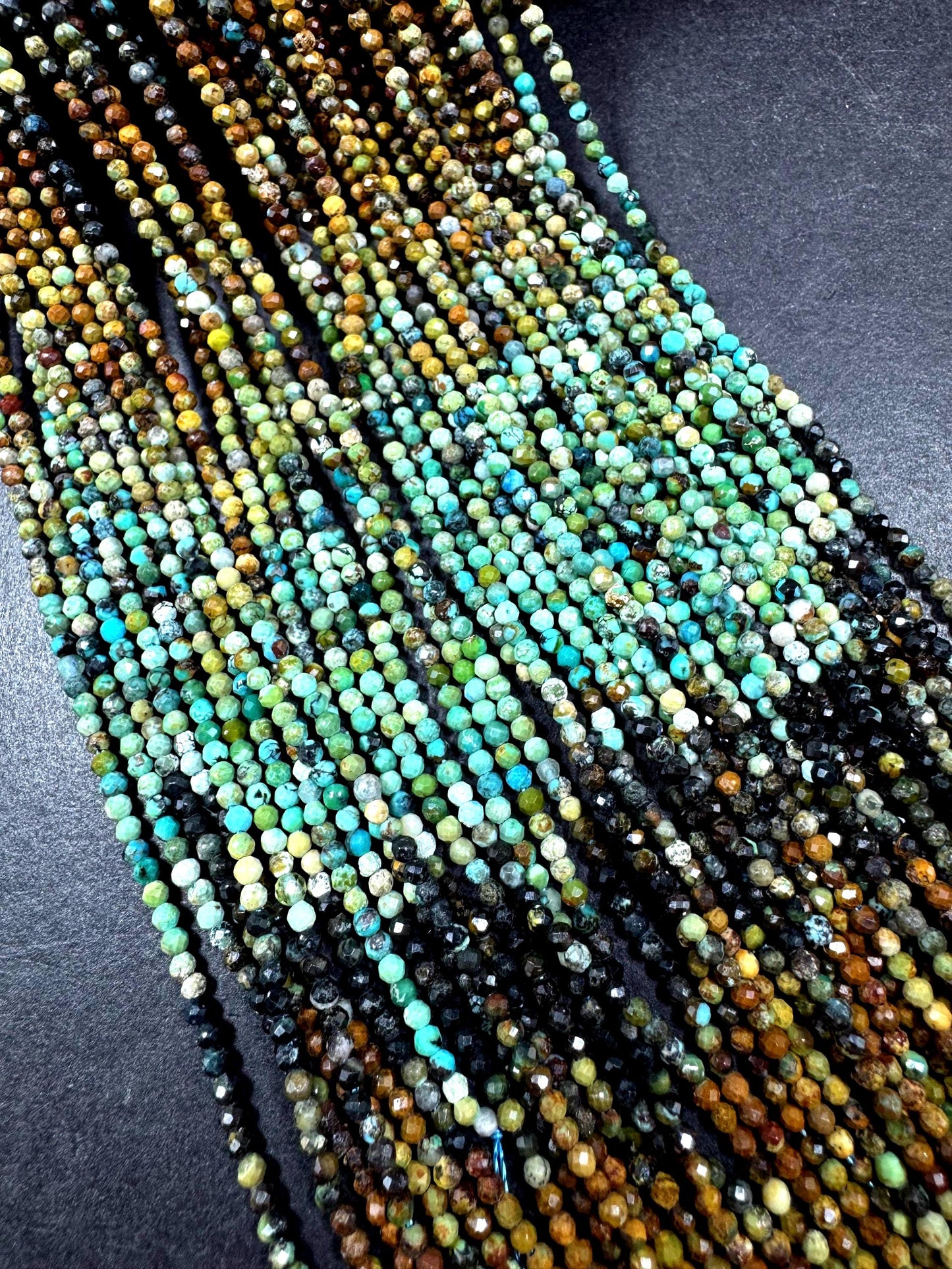 100% Natural turquoise gemstone bead. faceted round shape . natural blue brown color. Excellent quality ! full strand 15.5