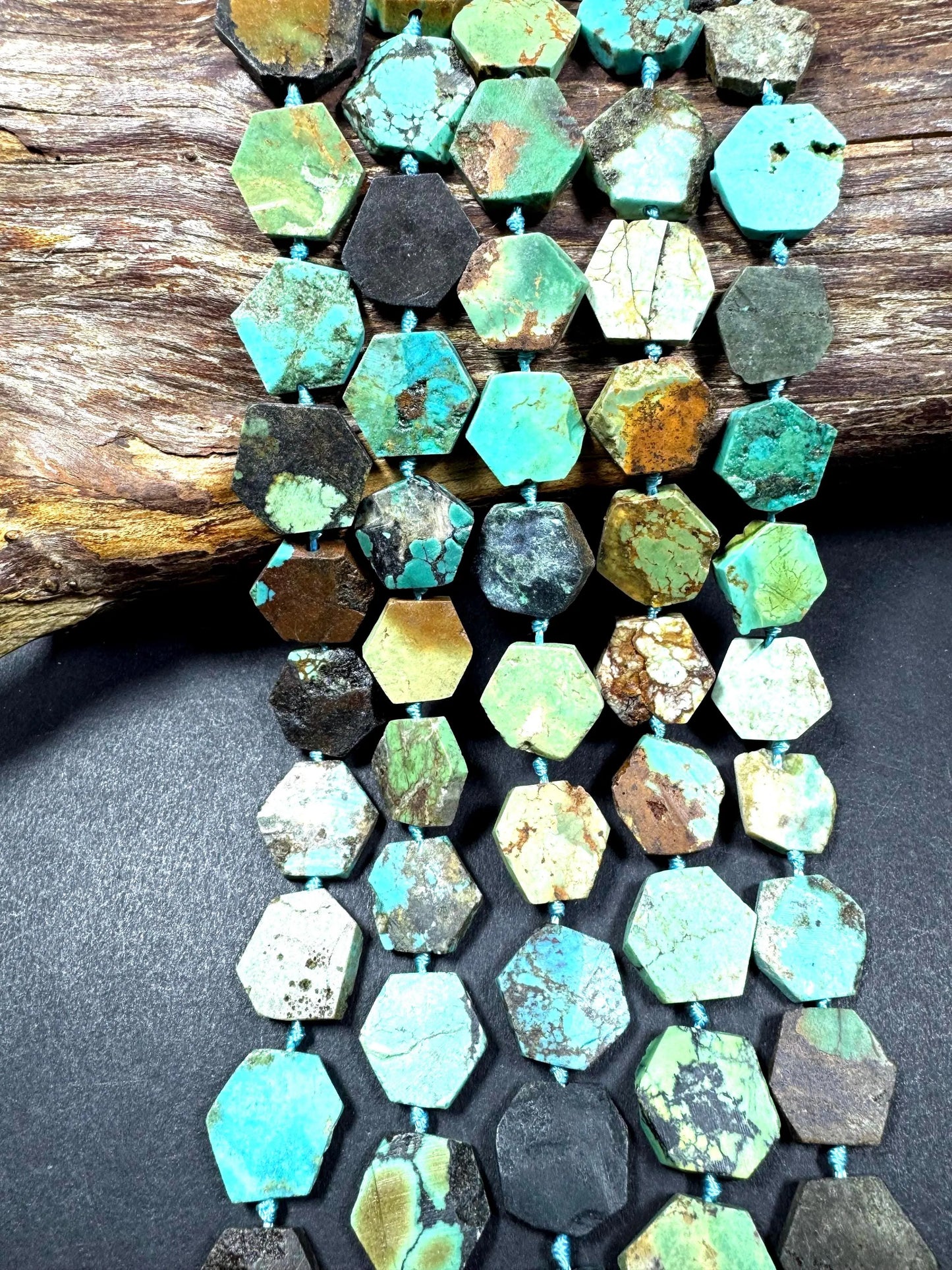 Natural turquoise gemstone bead. Gorgeous natural blue with brown turquoise beads . Diamond shape . Excellent quality . Full strand 15.5”