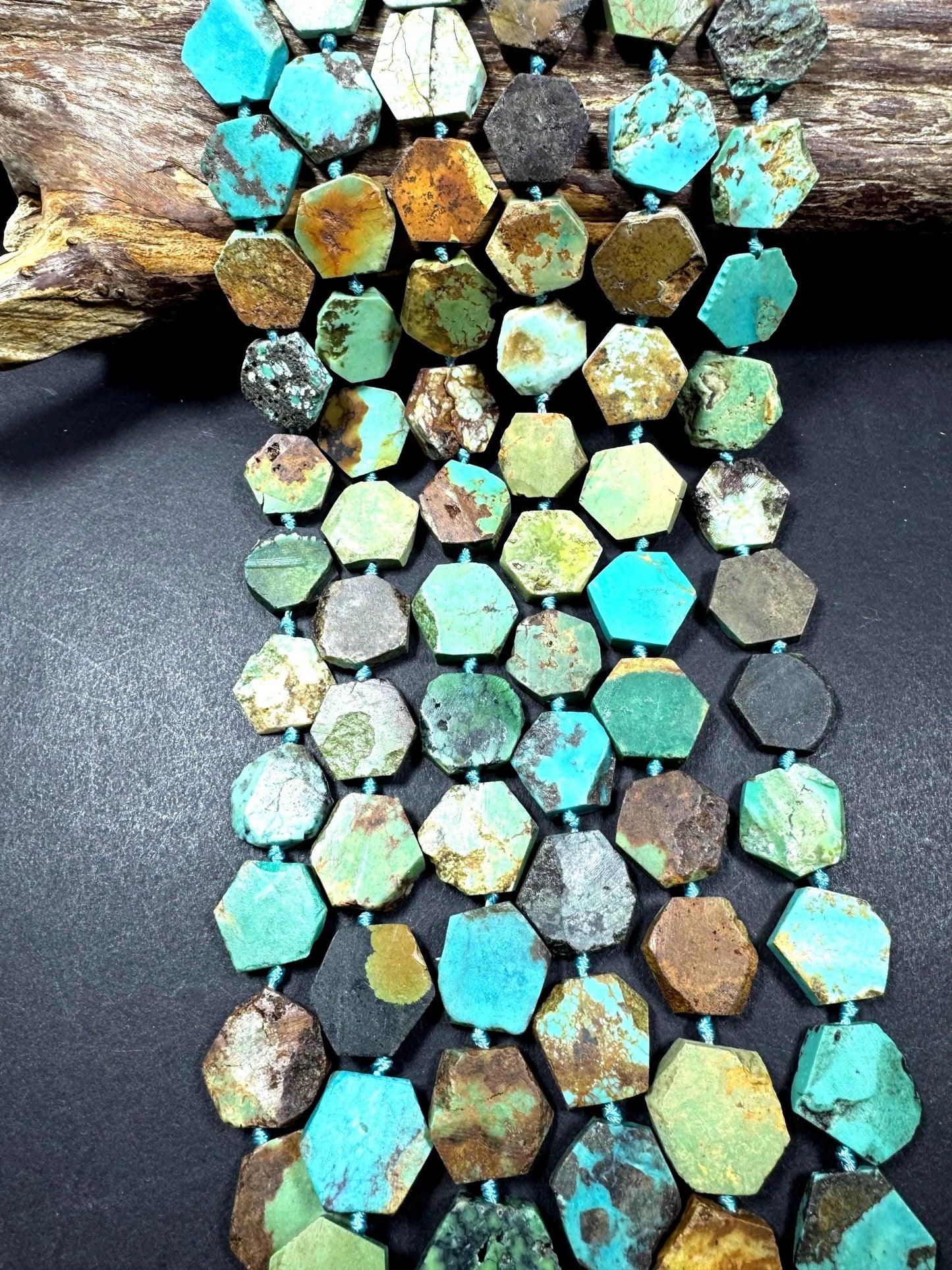 Natural turquoise gemstone bead. Gorgeous natural blue with brown turquoise beads . Diamond shape . Excellent quality . Full strand 15.5”