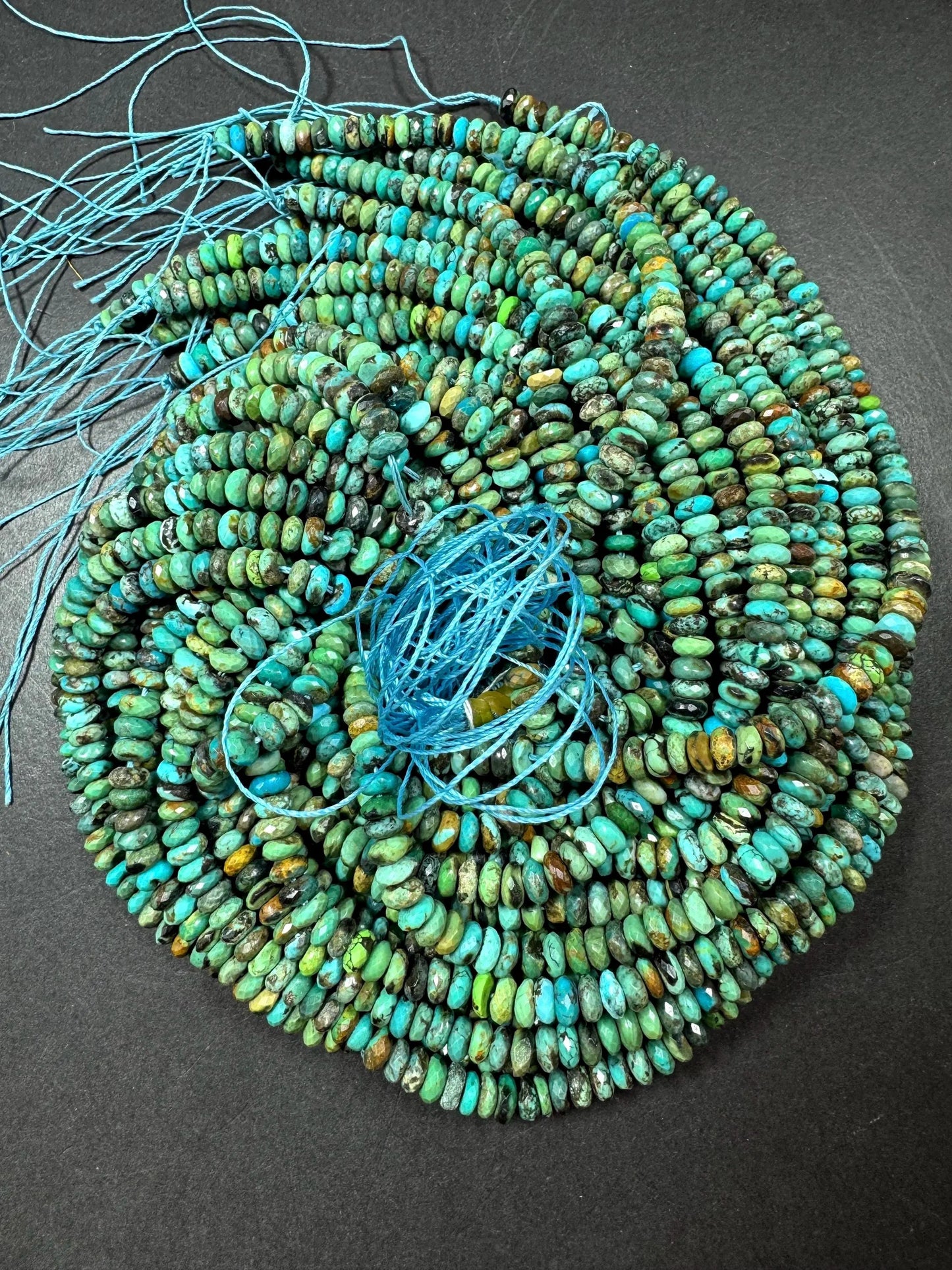 100% Natural turquoise gemstone bead. faceted Roundell shape . natural blue brown color. Excellent quality ! full strand 15.5