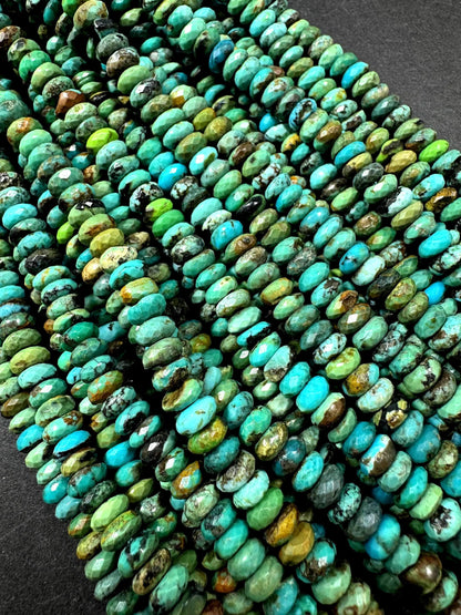 100% Natural turquoise gemstone bead. faceted Roundell shape . natural blue brown color. Excellent quality ! full strand 15.5