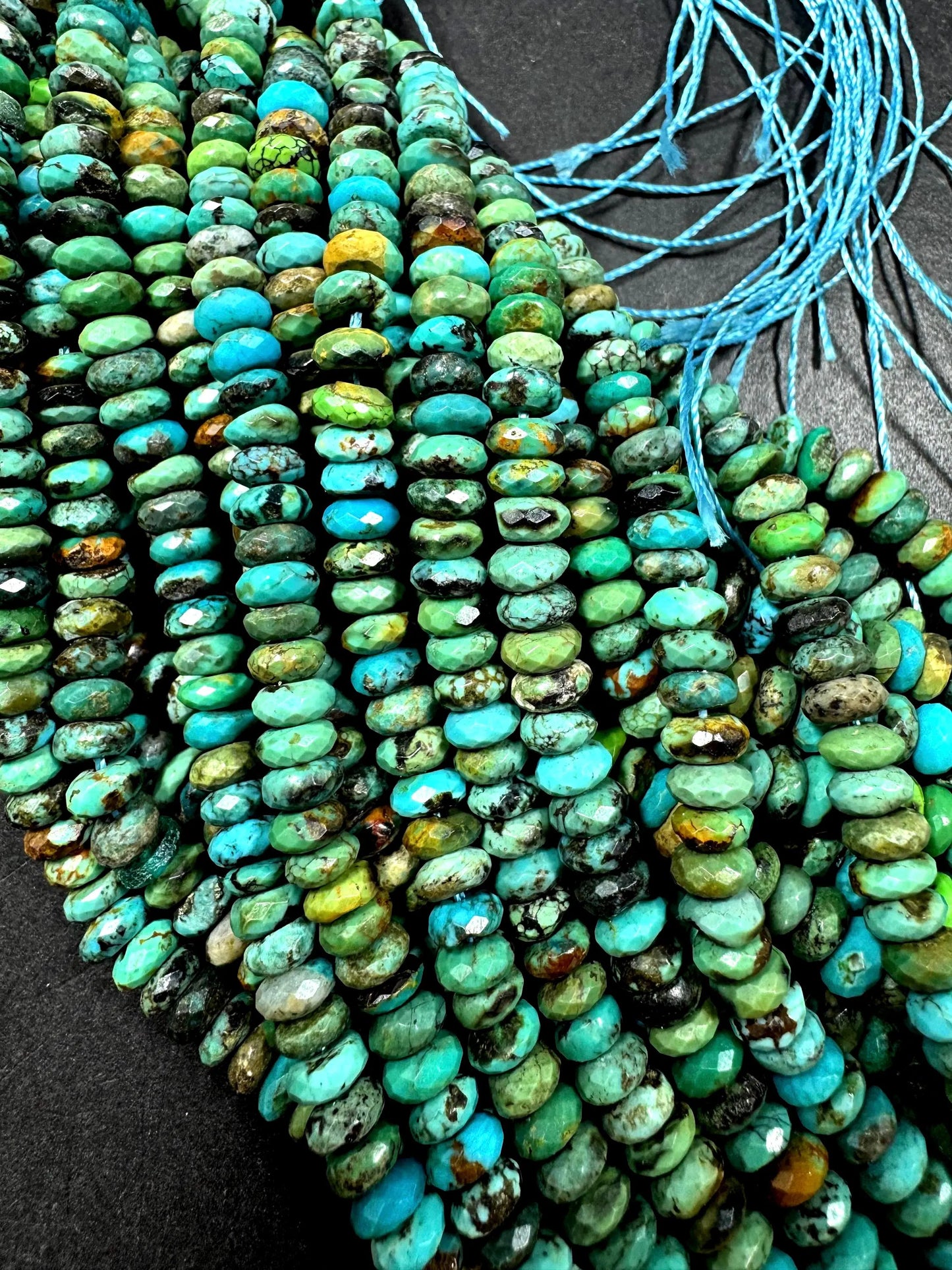 100% Natural turquoise gemstone bead. faceted Roundell shape . natural blue brown color. Excellent quality ! full strand 15.5