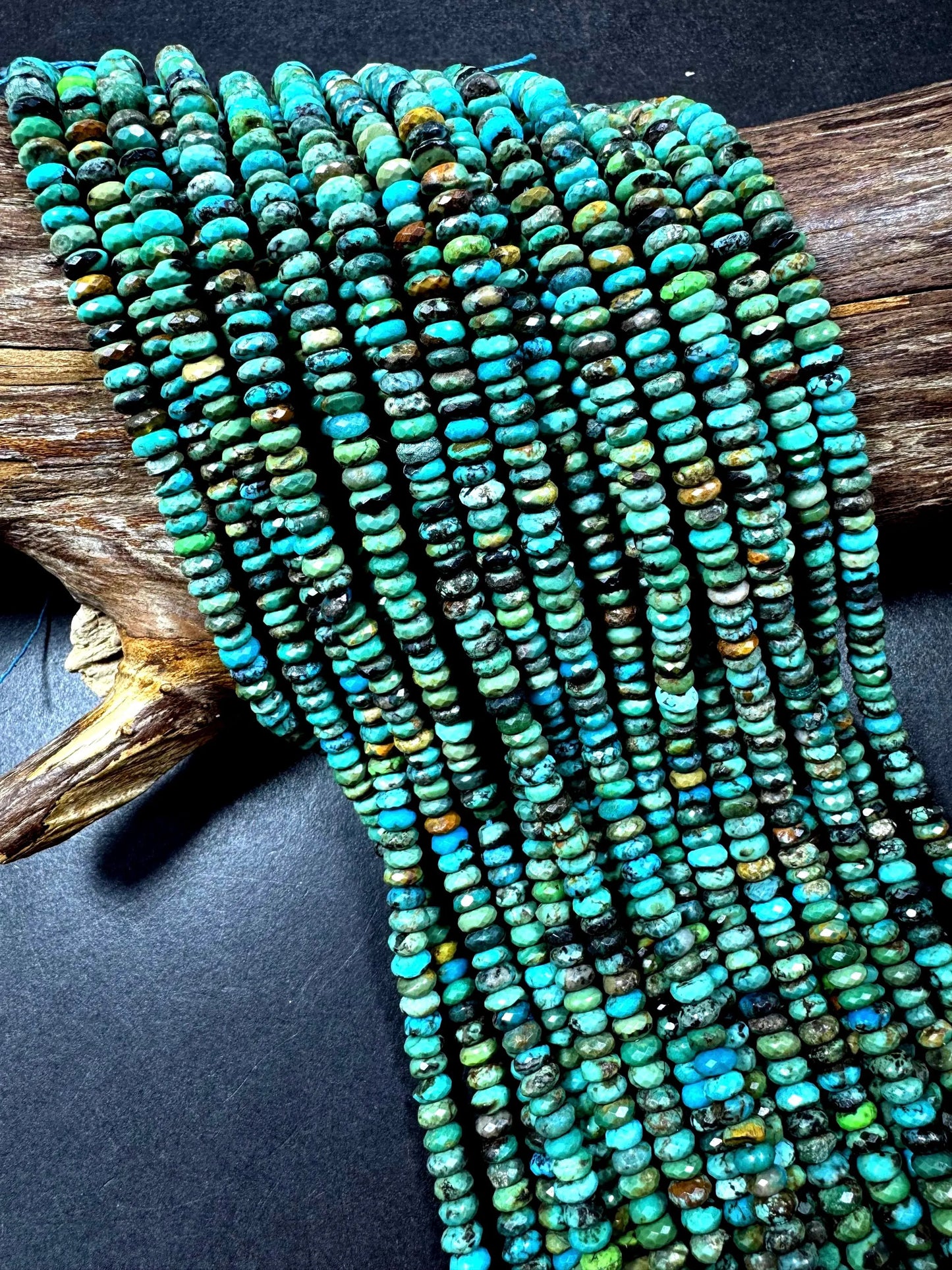 100% Natural turquoise gemstone bead. faceted Roundell shape . natural blue brown color. Excellent quality ! full strand 15.5