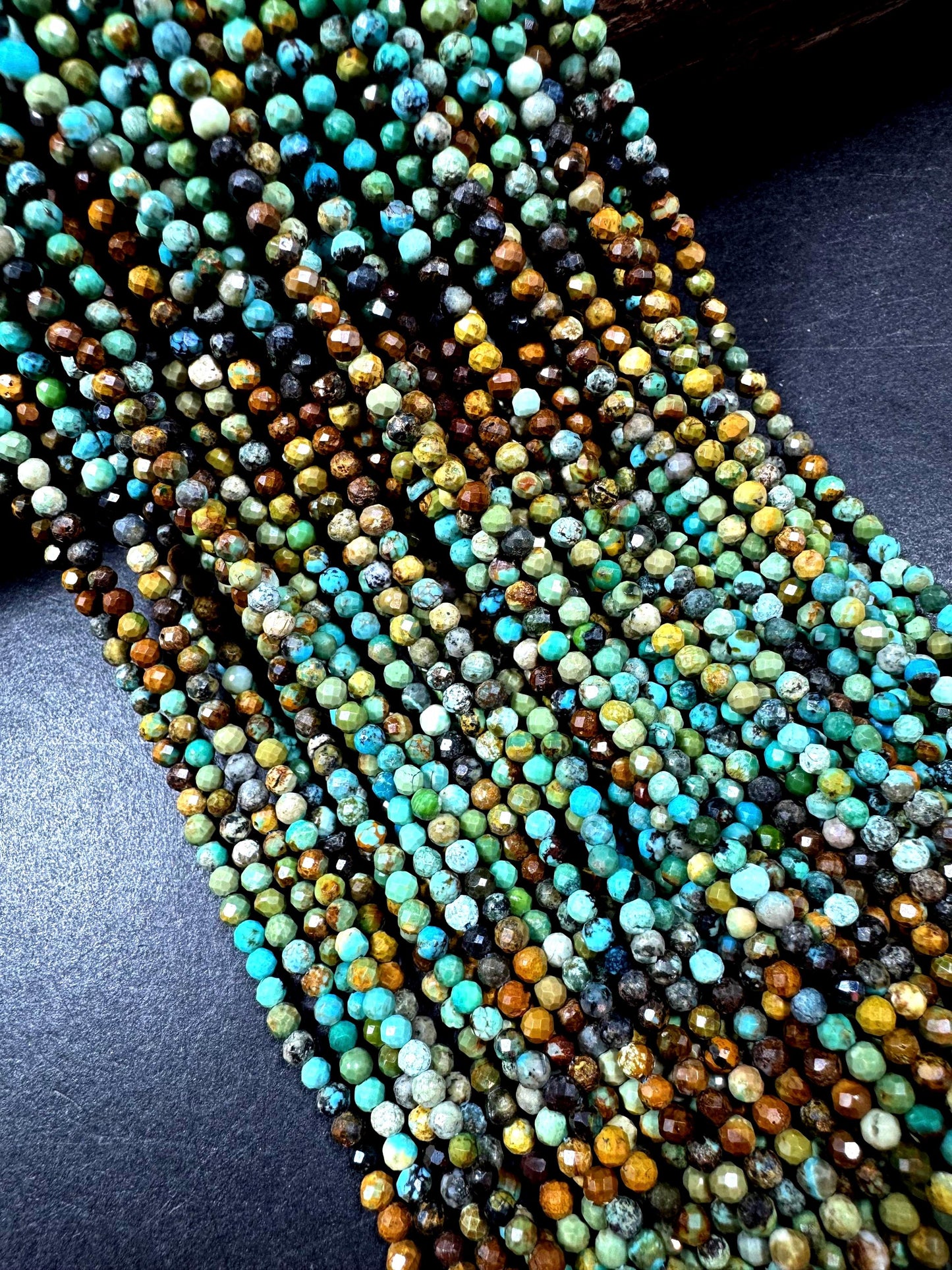 100% Natural turquoise gemstone bead. faceted round shape . natural blue brown color. Excellent quality ! full strand 15.5