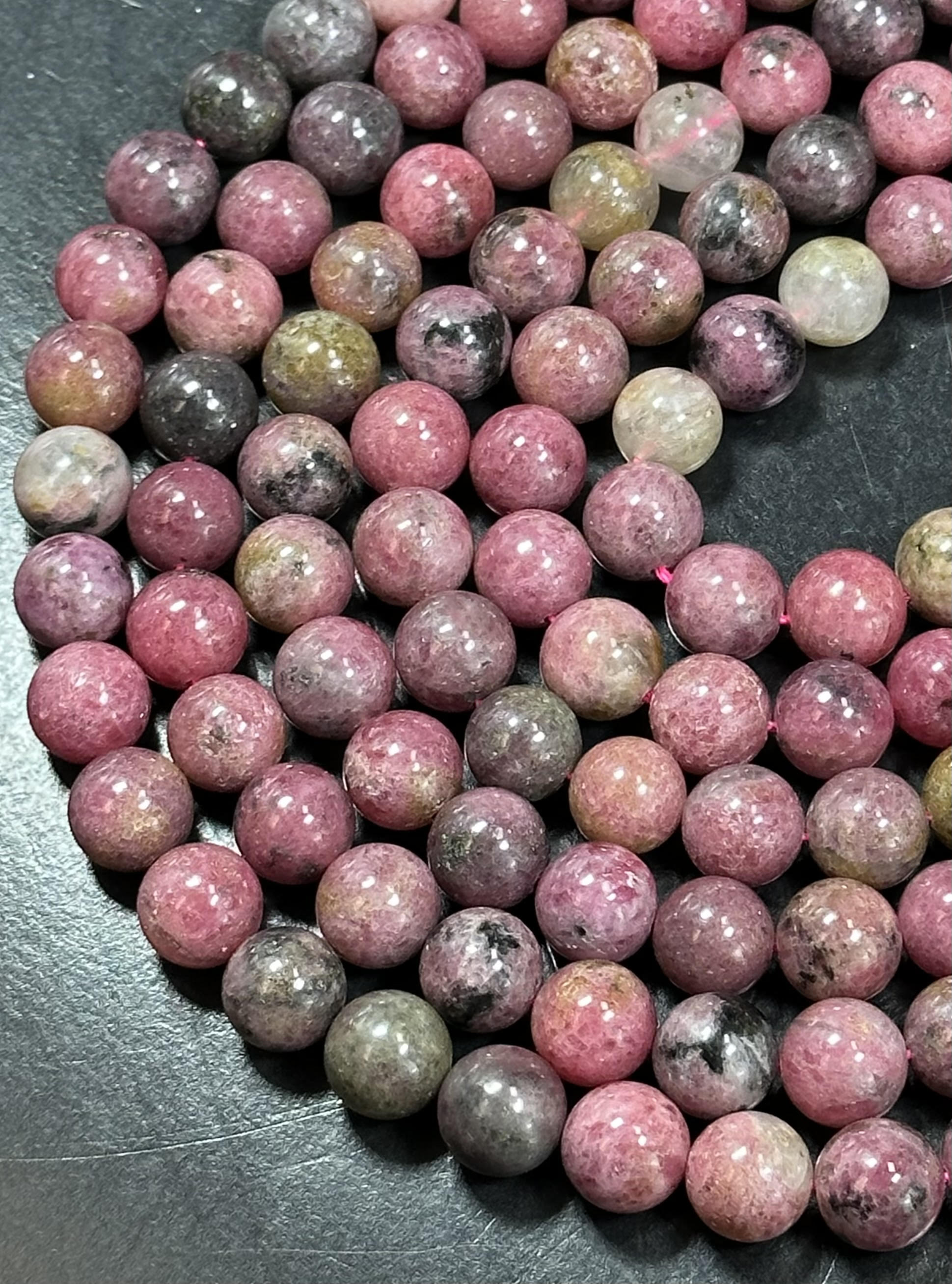 NATURAL Rhodonite Gemstone Bead, 4mm 6mm 8mm 10mm Round Rhodonite Bead ...