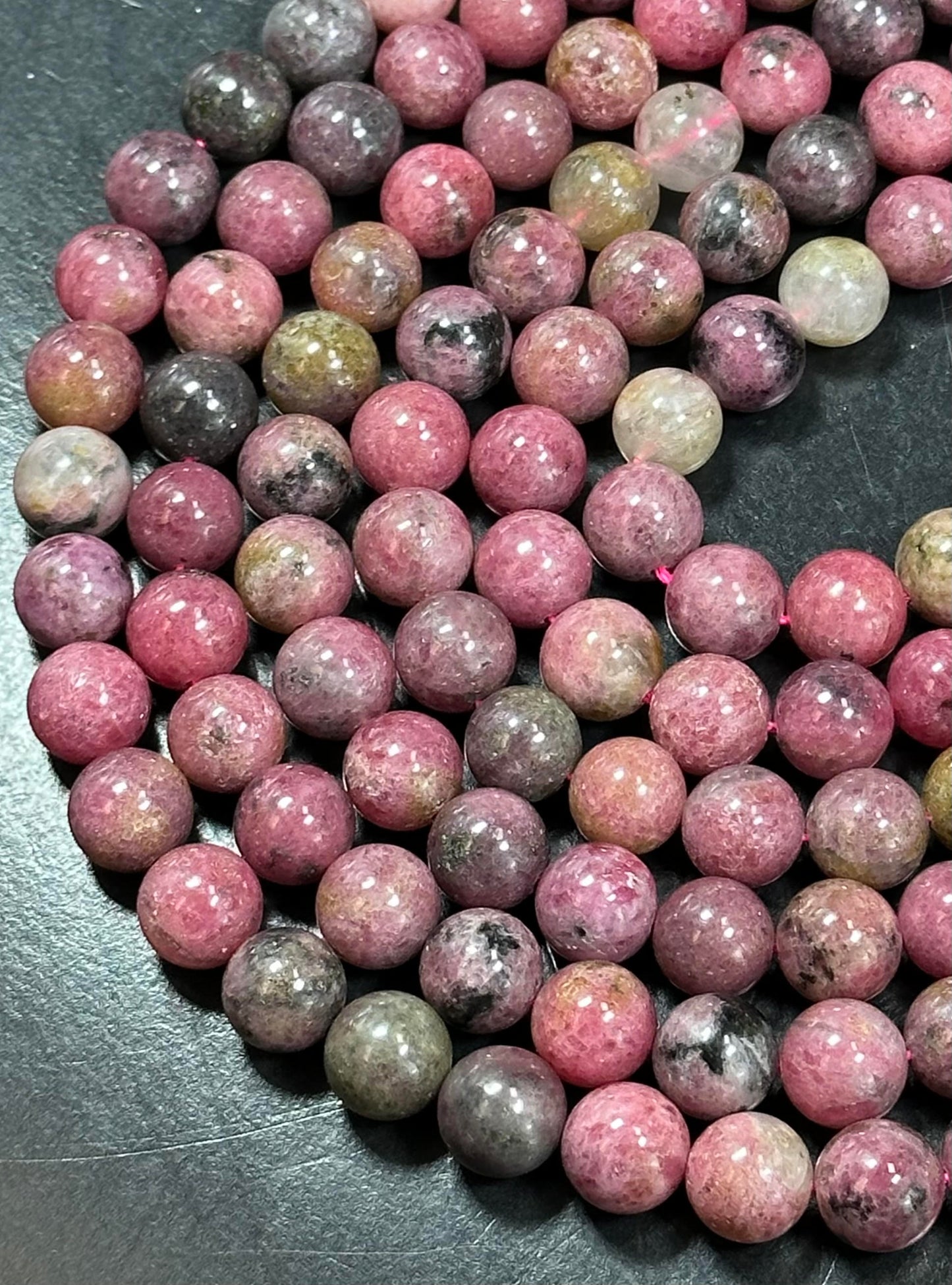 NATURAL Rhodonite Gemstone Bead, 4mm 6mm 8mm 10mm Round Rhodonite Bead, Beautiful Pink Brown Black Color Loose Rhodonite Beads Full Strand 15.5"