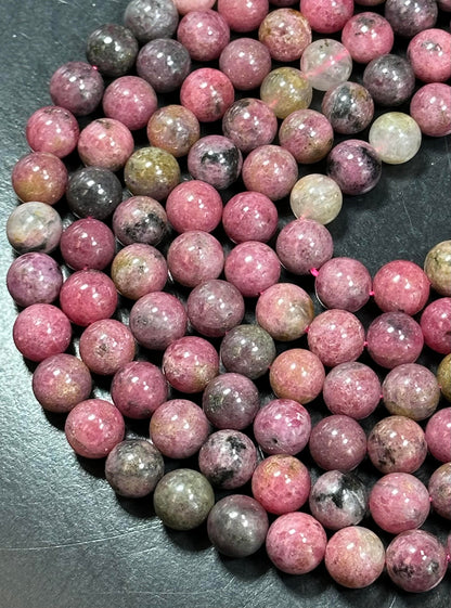 NATURAL Rhodonite Gemstone Bead, 4mm 6mm 8mm 10mm Round Rhodonite Bead, Beautiful Pink Brown Black Color Loose Rhodonite Beads Full Strand 15.5"