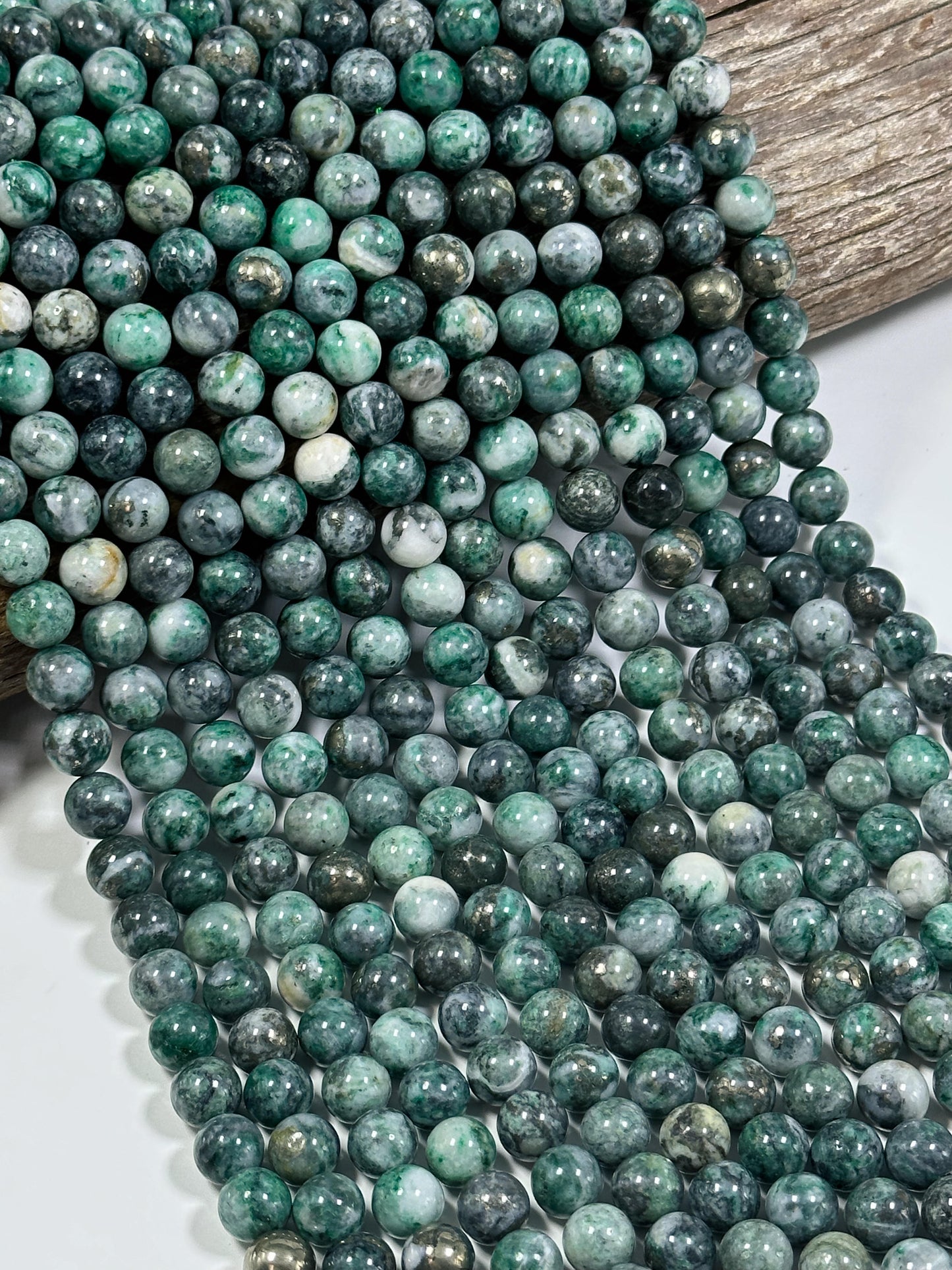 NATURAL Pyrite in Green Jade Gemstone Bead 6mm 8mm 10mm Round Beads. Gorgeous Green Color Copper Ore Gemstone Loose Beads Full Strand 15.5"