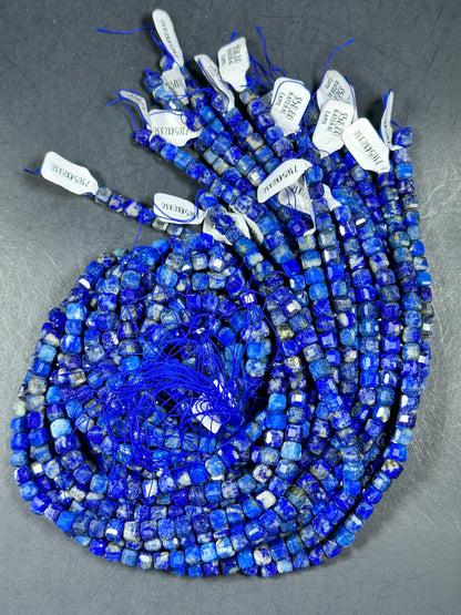 NATURAL Lapis Lazuli Gemstone Bead, Faceted 6mm Cube Shape Beads. Beautiful Natural Blue Color Lapis Lazuli Gemstone Beads Full Strand 15.5"