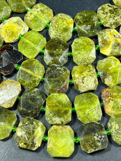 NATURAL Green Garnet Gemstone Bead Faceted 24x20mm Rectangle Tablet Shape Bead, Beautiful Green Color Garnet Gemstone