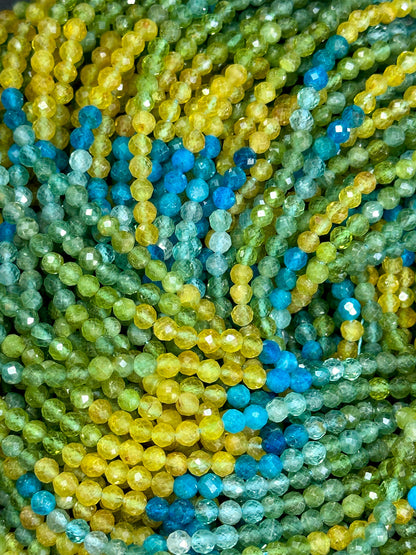 NATURAL Multicolor Apatite Gemstone Bead Faceted 3mm 4mm Round Beads, Beautiful Yellow Blue Green Color Apatite Beads Full Strand 15.5"