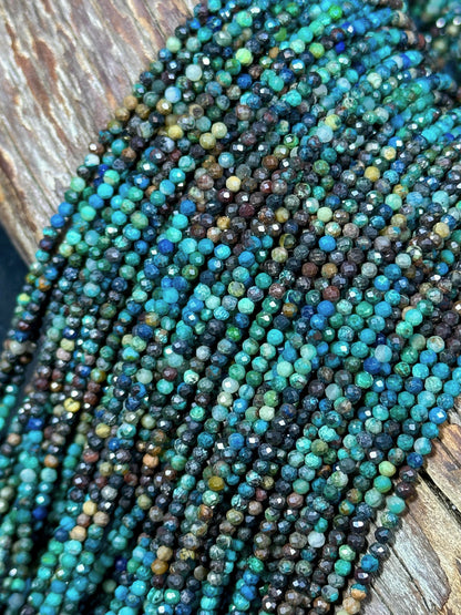 NATURAL Turquoise Gemstone Bead Faceted 2mm Round Beads, Gorgeous Blue Brown Color Turquoise Gemstone Beads Full Strand 15.5"