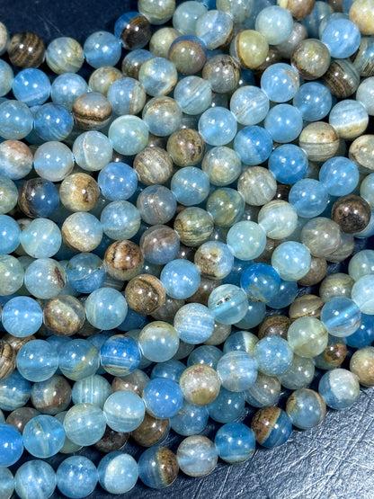 AAA NATURAL Blue Calcite Gemstone Bead 6mm 8mm 10mm Round Beads, Gorgeous Natural Blue Brown Color Calcite Full Strand 15.5" Great Quality