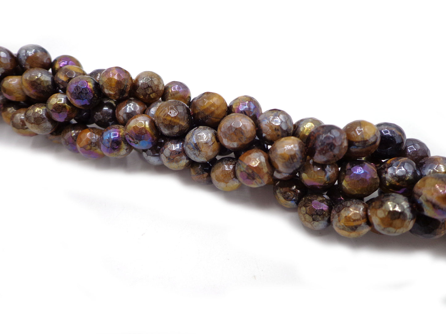 NATURAL Gemstone Electroplated Tiger-Eye, beads Faceted Round beads 4mm 6mm 8mm, 10mm 12mm Full Strand 16", AAA quality