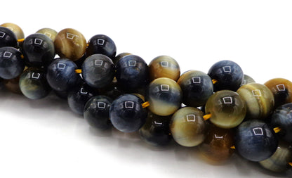 NATURAL Yellow Blue Tiger Eye Gemstone Beads, Smooth Round 4mm 6mm 8mm 10mm 12mm , Full Strand 16” Not treated in anyway! AAA Quality!