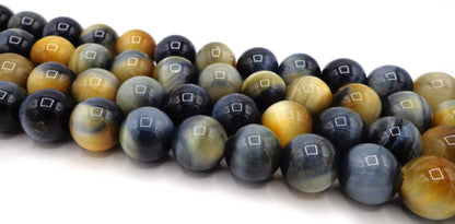 NATURAL Yellow Blue Tiger Eye Gemstone Beads, Smooth Round 4mm 6mm 8mm 10mm 12mm , Full Strand 16” Not treated in anyway! AAA Quality!