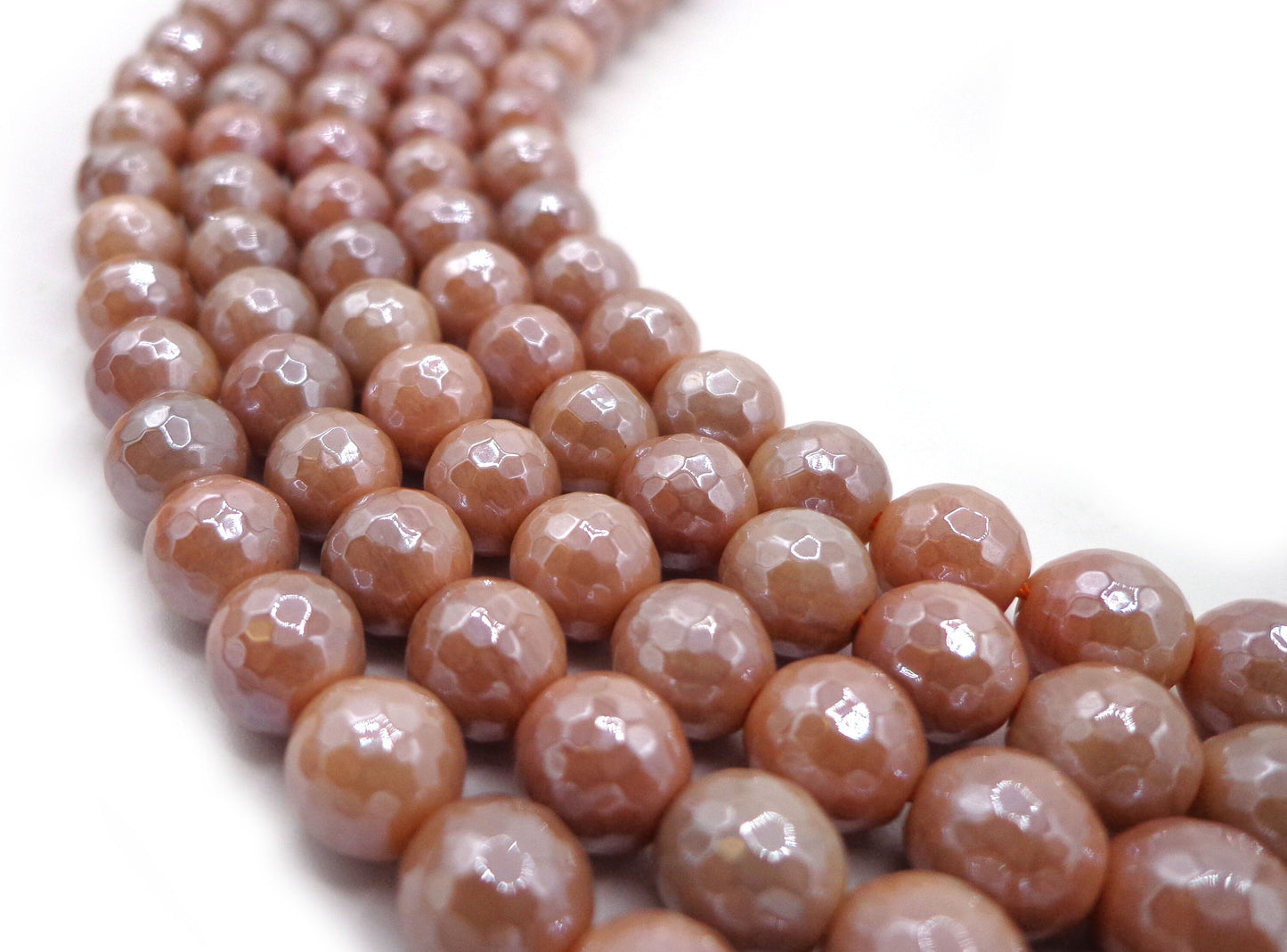 NATURAL Peach Moonstone Gemstone Beads Faceted 6mm 8mm 10mm 12mm Round Beads Silverite AB Coated, Full Strand 15.5"