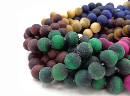 Natural Gemstone Multi-Color Matte Tiger smooth Round, Full Strand 15.5" Great for JEWELERY making! Not treated!