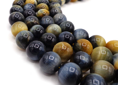 NATURAL Yellow Blue Tiger Eye Gemstone Beads, Smooth Round 4mm 6mm 8mm 10mm 12mm , Full Strand 16” Not treated in anyway! AAA Quality!