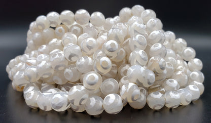 Natural Gemstone White Hand Painted Agate 6mm 8mm 10mm 12mm Smooth Round Full Strand 15.5"