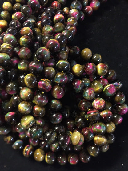 Natural Galaxy Tiger Eye Gemstone Beads 4mm 6mm 8mm 10mm 12mm Round Beads, Gorgeous Multicolor Tiger eye Gemstone Beads Full Strand 15.5"