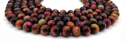 AAA Natural Gemstone Bead Multicolor Tiger Eye Bead 6mm 8mm 10mm 12mm Round Beads Full Strand 15.5"