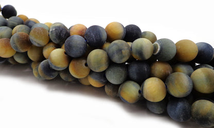 Natural Matte Tiger Eye Gemstone Bead 4mm 6mm 8mm 10mm 12mm Round Beads, Matte Golden Blue Color Tiger Eye Beads Full Strand 15.5"