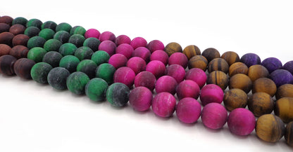 Natural Gemstone Multi-Color Matte Tiger smooth Round, Full Strand 15.5" Great for JEWELERY making! Not treated!