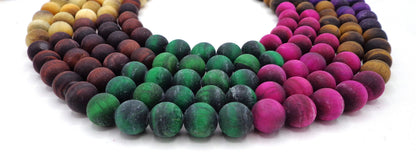 Natural Gemstone Multi-Color Matte Tiger smooth Round, Full Strand 15.5" Great for JEWELERY making! Not treated!