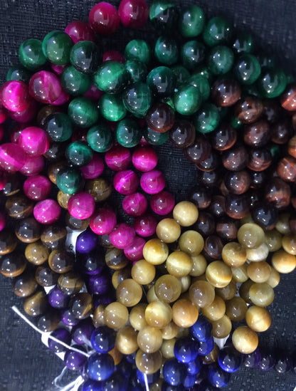 AAA Natural Multicolor Tiger Eye Gemstone Beads 4mm 6mm 8mm 10mm 12mm Round Beads, Gorgeous Rainbow Multicolor Tiger Eye