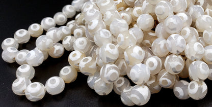 Natural Gemstone White Hand Painted Agate 6mm 8mm 10mm 12mm Smooth Round Full Strand 15.5"