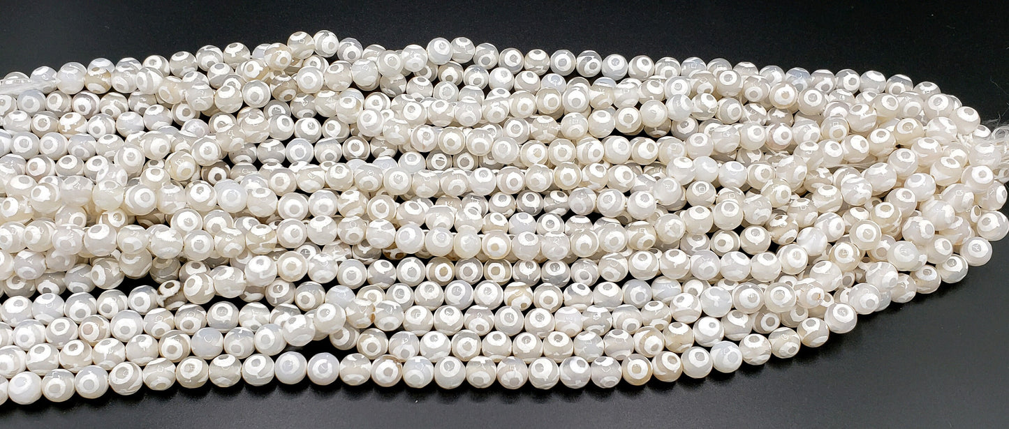 Natural Gemstone White Hand Painted Agate 6mm 8mm 10mm 12mm Smooth Round Full Strand 15.5"