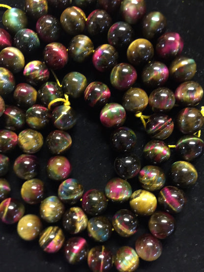 Natural Galaxy Tiger Eye Gemstone Beads 4mm 6mm 8mm 10mm 12mm Round Beads, Gorgeous Multicolor Tiger eye Gemstone Beads Full Strand 15.5"