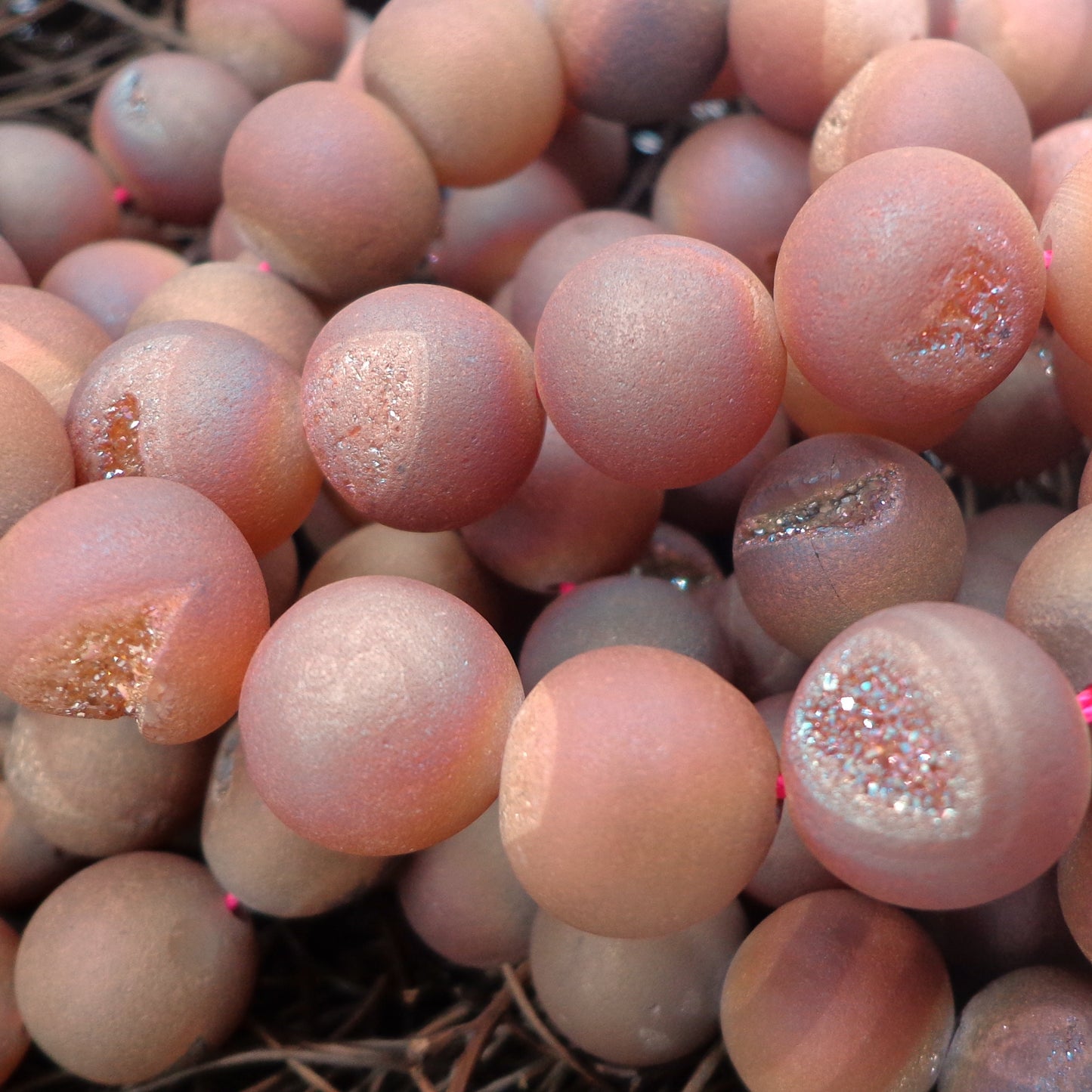 NATURAL Gemstone Druzy Agate Beads, Peach-brown Smooth Round, Matte Finish 6mm 8mm 10mm 12mm Druzy Agate Beads