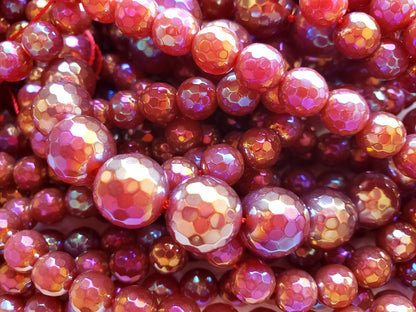 Mystic Natural Carnelian. 4mm 6mm 8mm ,10mm ,12mm Faceted Round Beads, Natural Ruby Red Color bead . Full length 15.5 inches, Great AAA Quality!