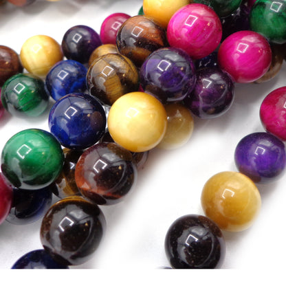 LARGE HOLE! NATURAL Tiger Eye Gemstone Beads 6mm 8mm 10mm 12mm Multicolor Tiger Eye Bead, 7.5" Strand