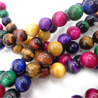 LARGE HOLE! NATURAL Tiger Eye Gemstone Beads 6mm 8mm 10mm 12mm Multicolor Tiger Eye Bead, 7.5" Strand