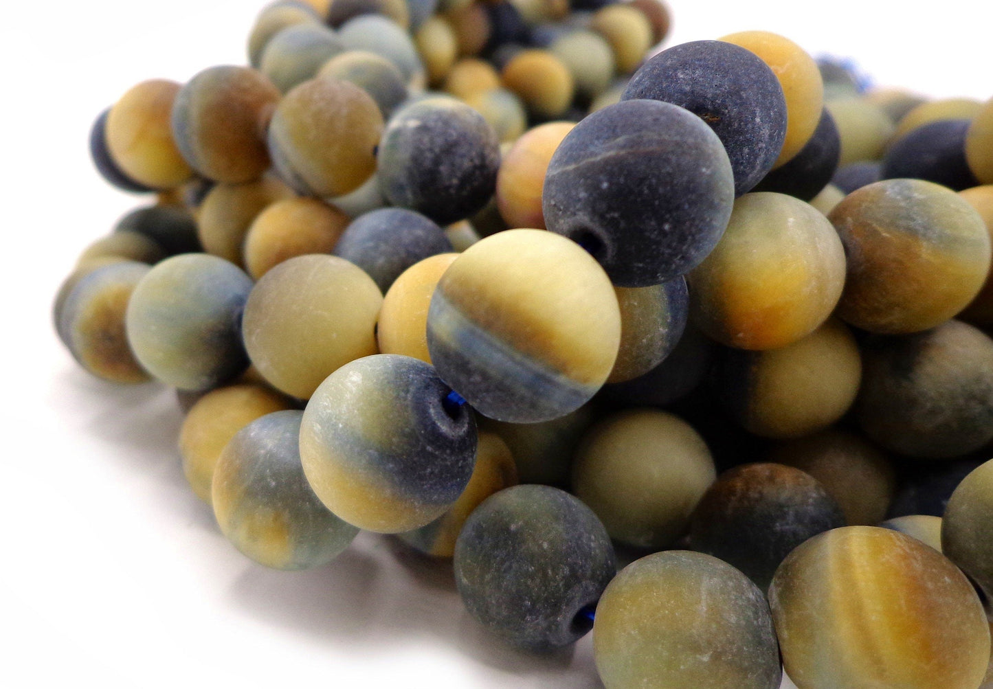 Natural Matte Tiger Eye Gemstone Bead 4mm 6mm 8mm 10mm 12mm Round Beads, Matte Golden Blue Color Tiger Eye Beads Full Strand 15.5"