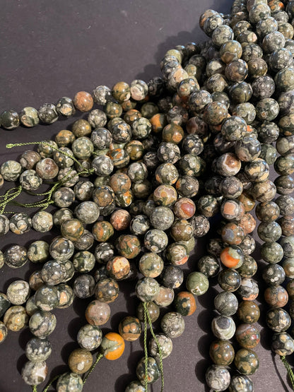 Natural Rhyolite Gemstone Bead 6mm 8mm 10mm 12mm Round Beads, Gorgeous Green Brown Color Bead, 15.5" Strand