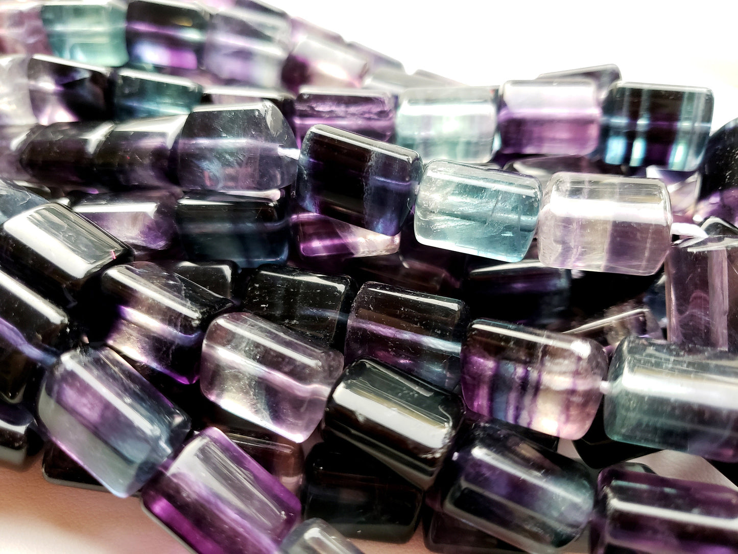 Natural Fluorite Gemstone Beads 12x8mm Triangular Prism Shape, Beautiful Natural Purple Green Color Fluorite Gemstone Beads