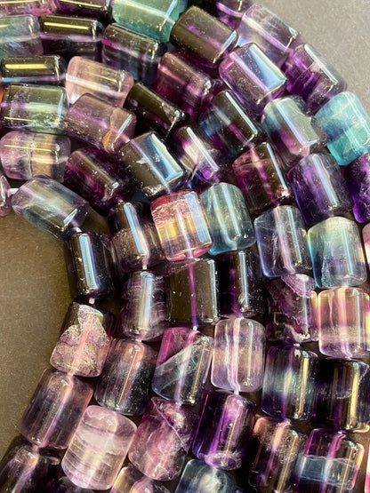 AAA Natural Fluorite Gemstone Bead 10x14mm Tube Shape, Beautiful Natural Green Purple Color Fluorite Gemstone Bead, High Quality Gemstone Beads