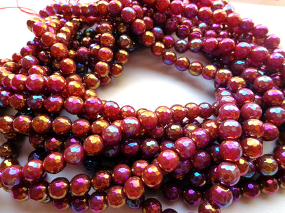 Mystic Natural Carnelian. 4mm 6mm 8mm ,10mm ,12mm Faceted Round Beads, Natural Ruby Red Color bead . Full length 15.5 inches, Great AAA Quality!