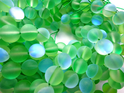 Mermaid Glass Beads 6mm 8mm 10mm 12mm Round Beads, Beautiful Rainbow Matte Green Mermaid Glass Beads, Full Strand 15.5"