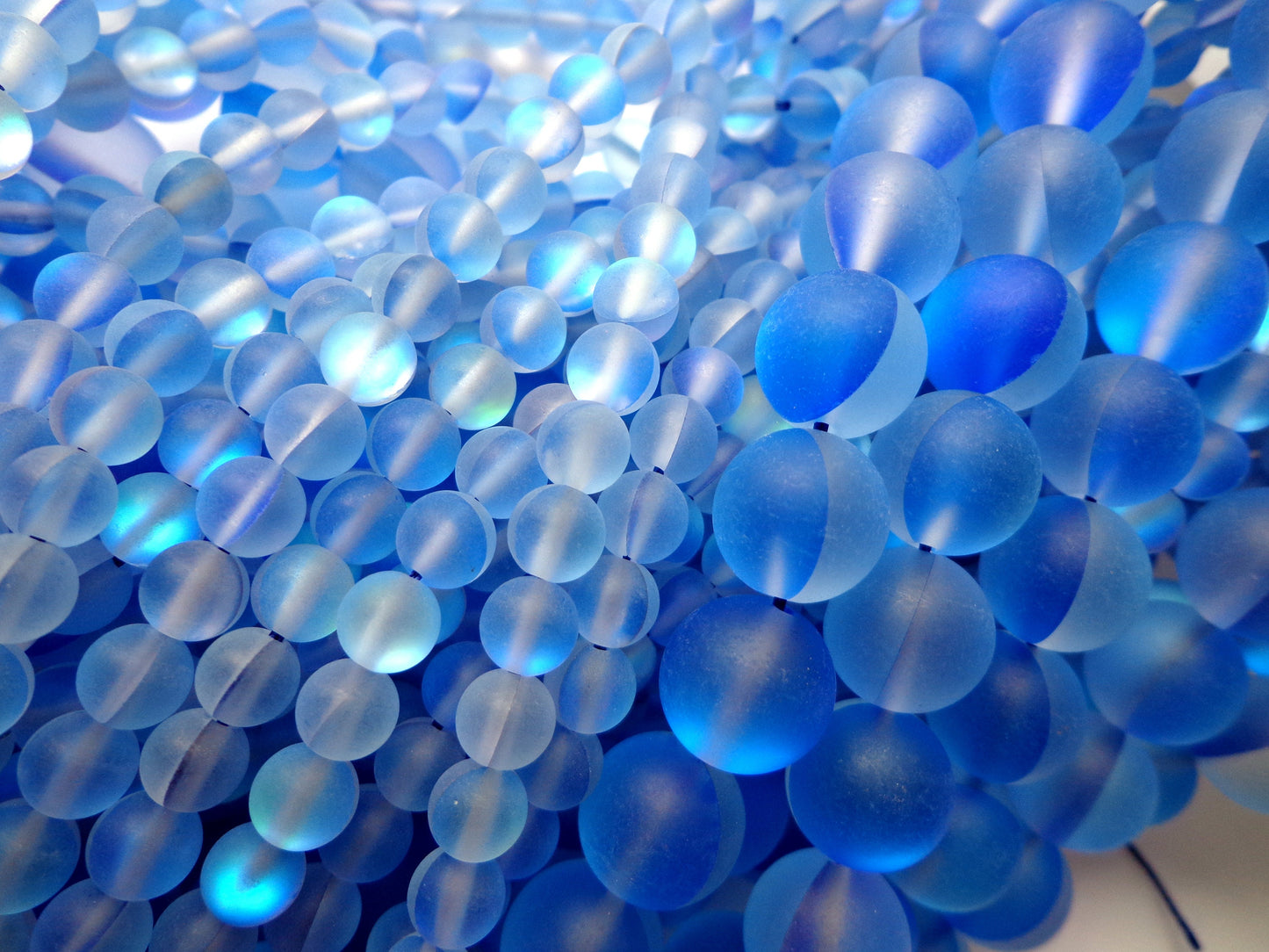 Mermaid Glass Beads 6mm 8mm 10mm 12mm Round Beads, Beautiful Matte Blue Beads Great Quality Beads, 15.5" Strand